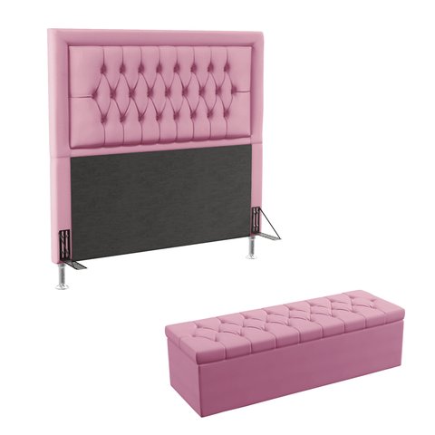 Kit Cabeceira Estofada Antares e Calçadeira Sagitarius 160 Para Cama Queen Sued Rosê Aradecor