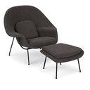 Ver imagem 1 de Poltrona Womb Chair com Puff em Bouclê Decorato Móveis Grafite Pintura Preta