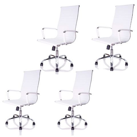 Kit  4 Cadeiras Giratórias Charles Eames Esteirinha Couro Pu Branco 11P