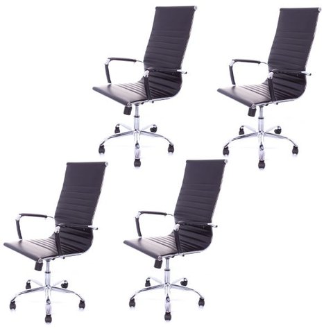 Kit 4 Cadeiras Giratória Alta Diretor Charles Eames Esteirinha Couro Pu Preta 11P