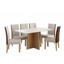 Ver imagem 2 de Sala Jantar Isa 160cm Vidro 6 Cadeiras Helo Linho Claro Encosto Courino Off White/Mel