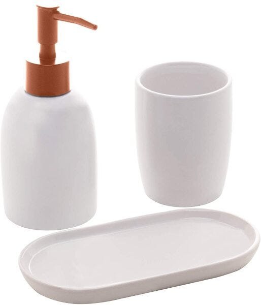 Conjunto 3 Pecas para Banheiro de Ceramica Londres Branco e Preto - 1