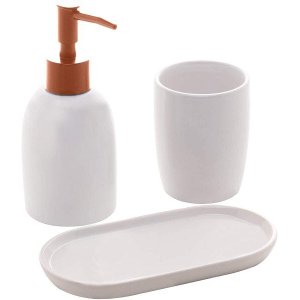 Conjunto 3 Pecas para Banheiro de Ceramica Londres Branco e Preto
