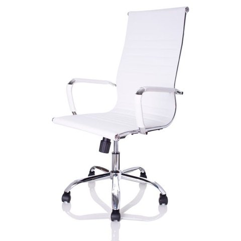 Cadeira Giratória Charles Eames Esteirinha Couro Pu Branco 11P