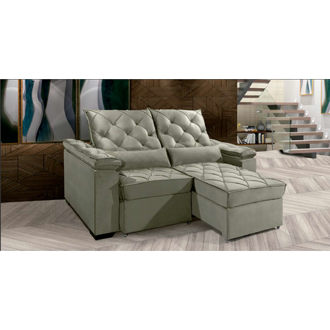 Sofá Retrátil e Reclinável Berlim 2.10m Velusoft D33 "prata" - Estilo Estofados