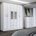 Ver imagem 1 de Guarda-Roupa Casal Adam 6 Portas 2 Gavetas e Espelho com Cômoda 1 Porta 5 Gavetas Branco - Panorama