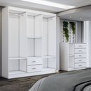Ver imagem 5 de Guarda-Roupa Casal Adam 6 Portas 2 Gavetas e Espelho com Cômoda 1 Porta 5 Gavetas Branco - Panorama