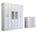 Ver imagem 3 de Guarda-Roupa Casal Adam 6 Portas 2 Gavetas e Espelho com Cômoda 1 Porta 5 Gavetas Branco - Panorama