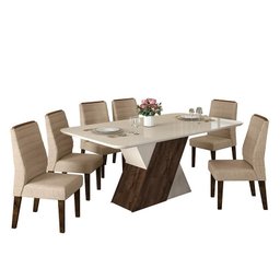 Mesa de Jantar Sofia 170x90 Tampo com Vidro Trufa/creme com 6 Cadeiras Curvata Trufa/linho Árido - P - 1 Mesa de Jantar Sofia 170x90 Tampo com Vidro Trufa/creme com 6 Cadeiras Curvata Trufa/linho Árido - P - 1