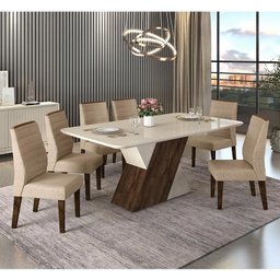 Mesa de Jantar Sofia 170x90 Tampo com Vidro Trufa/creme com 6 Cadeiras Curvata Trufa/linho Árido - P - 2 Mesa de Jantar Sofia 170x90 Tampo com Vidro Trufa/creme com 6 Cadeiras Curvata Trufa/linho Árido - P - 2