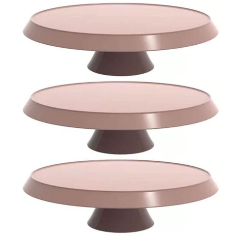 Kit 3 Bases Porta Bolos Tortas Doces 30cm Boleira com Pé Crippa Amêndoa