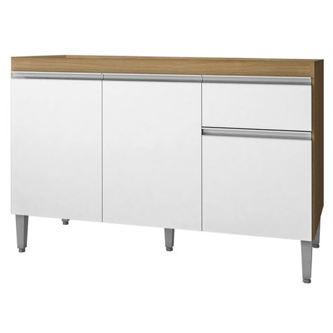 Balcão de Cozinha para Pia 120cm Tatiane Amêndoa/branco - Ajl Móveis