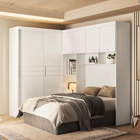 Guarda Roupa Modulado Casal Vila Serena 4 Portas Correr 5 Gavetas MDP Branco Moval Móveis