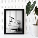 Ver imagem 1 de Quadro Decorativo Banheiro- Pinguins Banheira 45x34cm - com Vidro:madeira Branca