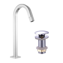 Ver imagem 1 de Kit Torneira Lavatório Banheiro Lavabo Luxo Quadrada Bica Alta + Válvula Click 7/8 Cromado Metal Pmx