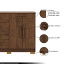 Ver imagem 3 de Cômoda Sapateira Batel 5 Gavetas 2 Porta de Bater com Prateleira Nogueira G98 - Gran Belo