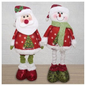 Decoração Boneco Natal Papai Noel e Boneco de Neve Perna Ajustável 45cm
