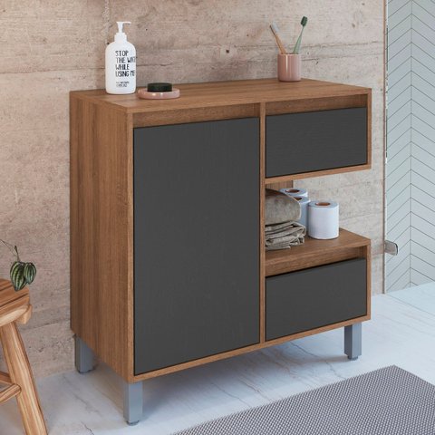 Gabinete de Banheiro 80cm para Cuba 1 Porta Clari Mel/grafite F10 - Mpozenato