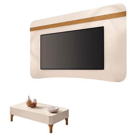 Painel Suspenso Armony Off White Cinamomo com Mesa de Centro Liz Off White - Hb Móveis