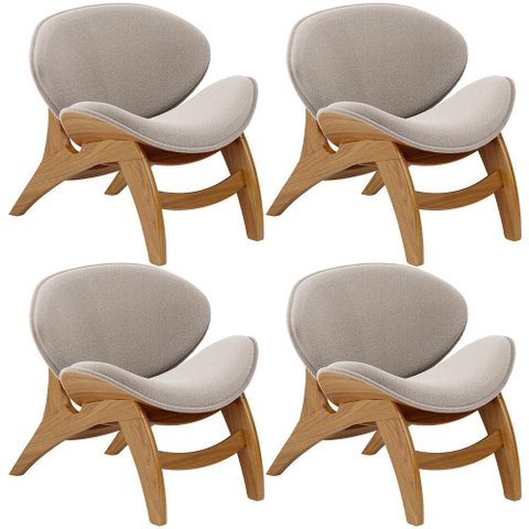 Kit 4 Poltronas Decorativa Orgânica Sala Living Kadosh L02 Bouclê Creme