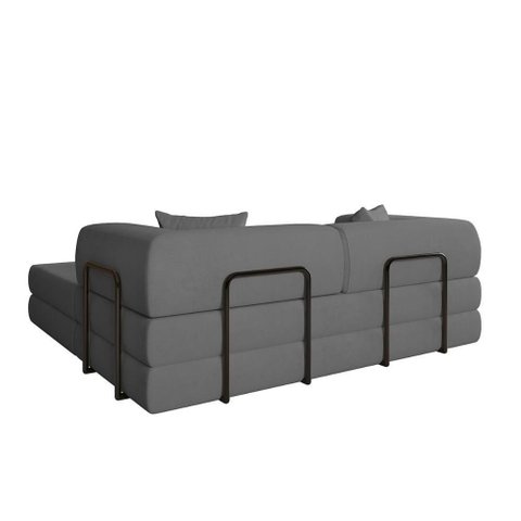 Sofá Cama Compact Air com Chaise 188cm Grafite Bouclê Balaqui Decor