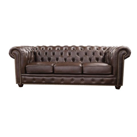 Sofá Chesterfield de Couro 3 Lugares Preto Iguana - Mempra