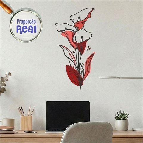 Adesivo Floral Boho Vermelho Estilo Nórdico 30x60 Minimalista Mod.04