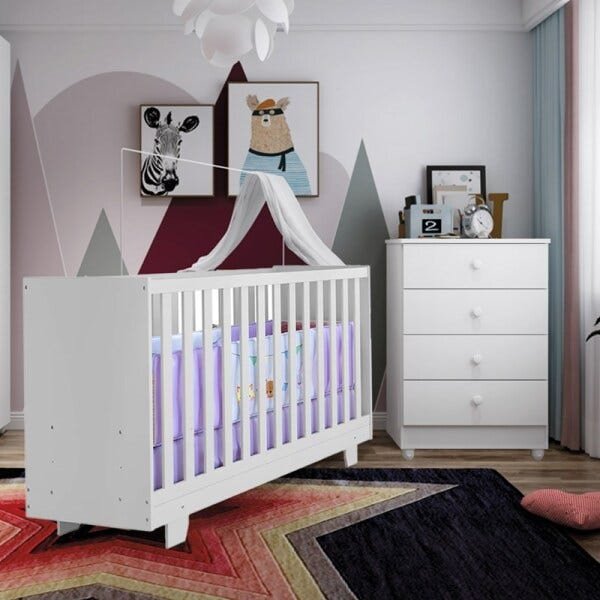 Berço Mini cama Life + Cômoda Soft Life 4 Gavetas Branco Tigus Baby - 1