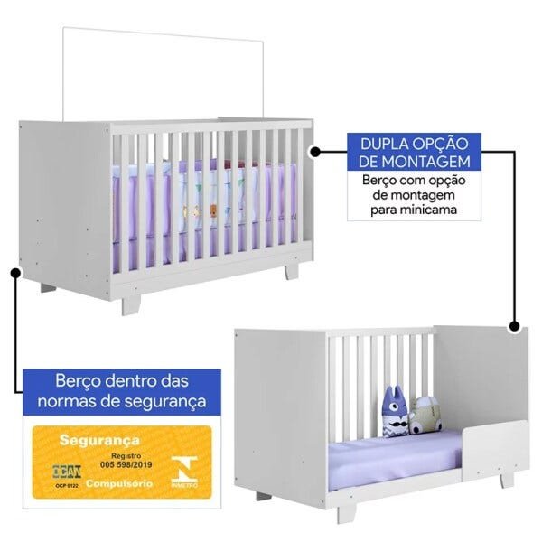 Berço Mini cama Life + Cômoda Soft Life 4 Gavetas Branco Tigus Baby - 4