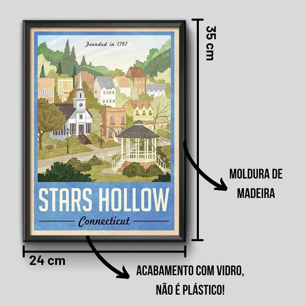 Quadro Poster Decorativo Moldura Madeira Pinos Com Vidro GILMORE GIRLS STARS HOLLOW 21cmX31cm - 2