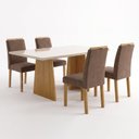 Ver imagem 2 de Conjunto Sala de Jantar 4 Lugares Retangular 120x80cm Lyra Cinamomo e Off White