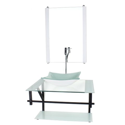 GABINETE DE VIDRO PARA BANHEIRO 60CM AP CUBA QUADRADA BRANCO COM TORNEIRA CROMADA