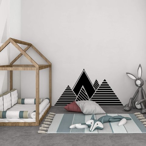 Adesivo de Parede Quarto Infantil Montessoriano Montanha Triângulos Kanto Store Preto