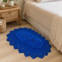 Ver imagem 3 de Tapete de Crochê Oval Azul Artesanal 90x63 Sala Quarto