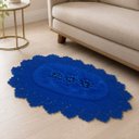 Ver imagem 1 de Tapete de Crochê Oval Azul Artesanal 90x63 Sala Quarto