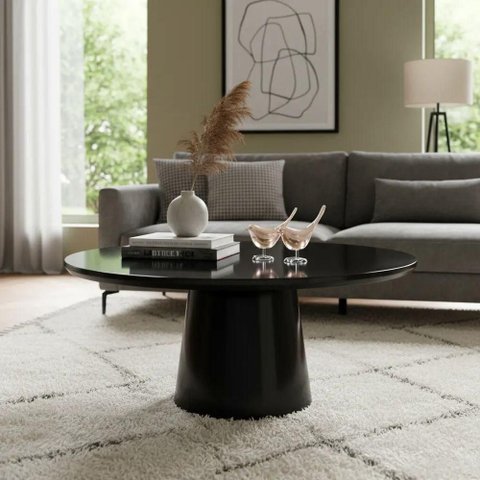 Mesa de Centro Redondo MDF Madeira 70cm Preto Decoraper