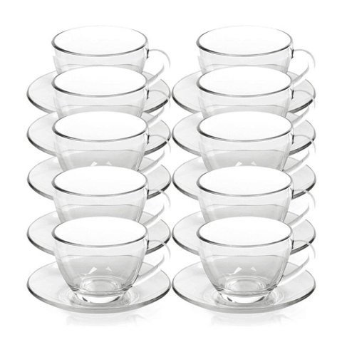 Kit 10 Xícaras de Chá Vidro com Pires em Casa Tem 230ml