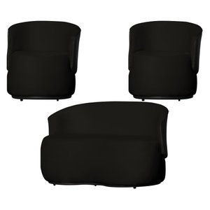 Kit 2 Poltronas e 1 Namoradeira Orgânica Beatriz Veludo Composê Corino Preto - Estopar Veludo Preto