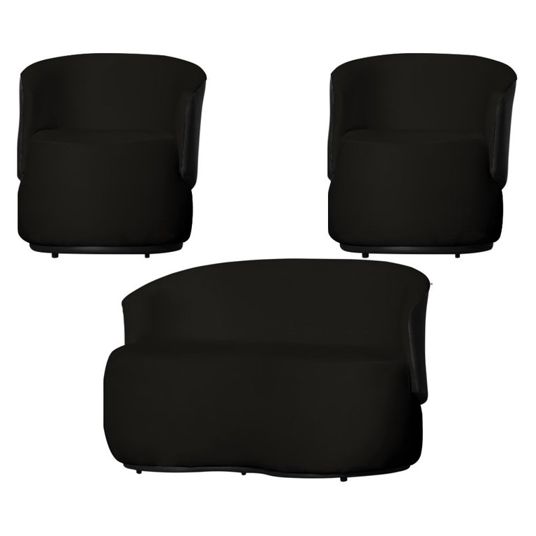 Kit 2 Poltronas e 1 Namoradeira Orgânica Beatriz Veludo Composê Corino Preto - Estopar Veludo Preto Kit 2 Poltronas e 1 Namoradeira Orgânica Beatriz Veludo Composê Corino Preto - Estopar Veludo Preto