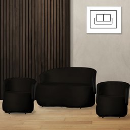 Kit 2 Poltronas e 1 Namoradeira Orgânica Beatriz Veludo Composê Corino Preto - Estopar Veludo Preto - 2