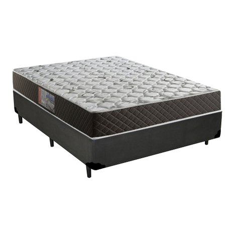 Cama Box Casal Colchão Mola Ensacada Acolchões + Box Sintético 68x138x188:Cinza