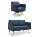 Ver imagem 1 de Kit 01 Namoradeira 02 Lugares e 01 Poltrona Mari Suede Azul Marinho Base de Madeira MA30 - D’Rossi