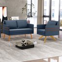 Ver imagem 2 de Kit 01 Namoradeira 02 Lugares e 01 Poltrona Mari Suede Azul Marinho Base de Madeira MA30 - D’Rossi