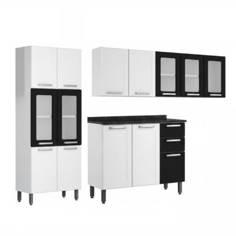 Armário de Cozinha Completo de Aço Bertolini Multipla 4 Peças 14 Portas 2 Gavetas 245cm Cor