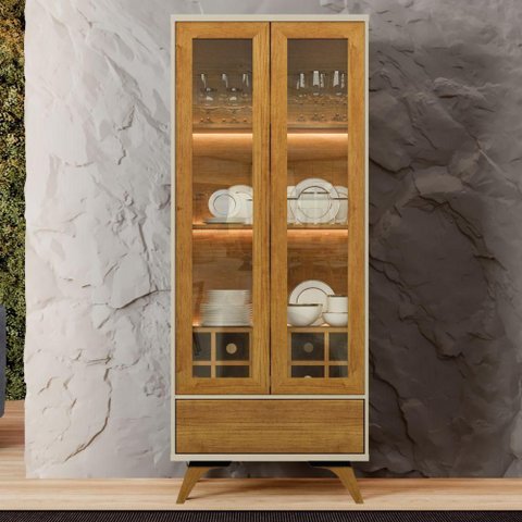 Cristaleira Vitrum 2 Portas com LED e Adega 72 cm Naturalle - Mavaular