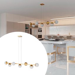Pendente Lustre de Teto Jabuticaba de 5 Metros Dourado com 7 Globos de Vidro -sala, Cozinha, Varanda - 3