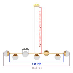 Pendente Lustre de Teto Jabuticaba de 5 Metros Dourado com 7 Globos de Vidro -sala, Cozinha, Varanda - 4