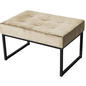 Puff Decorativo Karina Base Preta Veludo Bege - Montanaris Decor