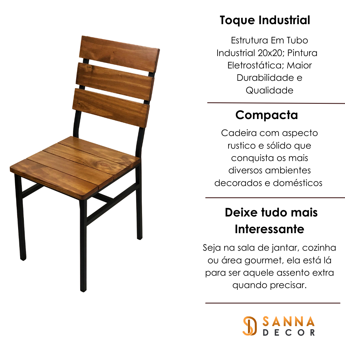 Kit 2 Cadeiras De Jantar Industrial Madeira Vazada Metal Base Ferro - 3