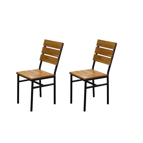 Kit 2 Cadeiras De Jantar Industrial Madeira Vazada Metal Base Ferro